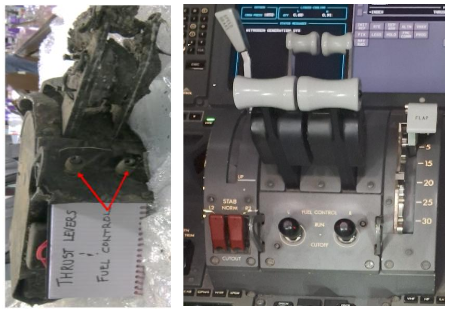 The fuel cutoff switches are the two black knobs located in the lower part of the thrust lever quadrant, under the two big thrust levers