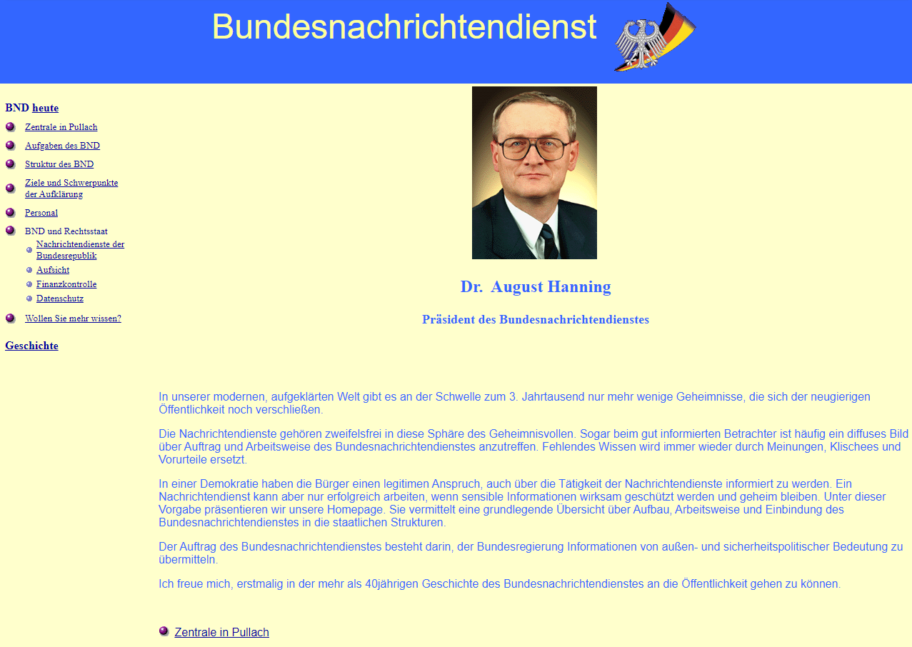 The BND website around 2004
