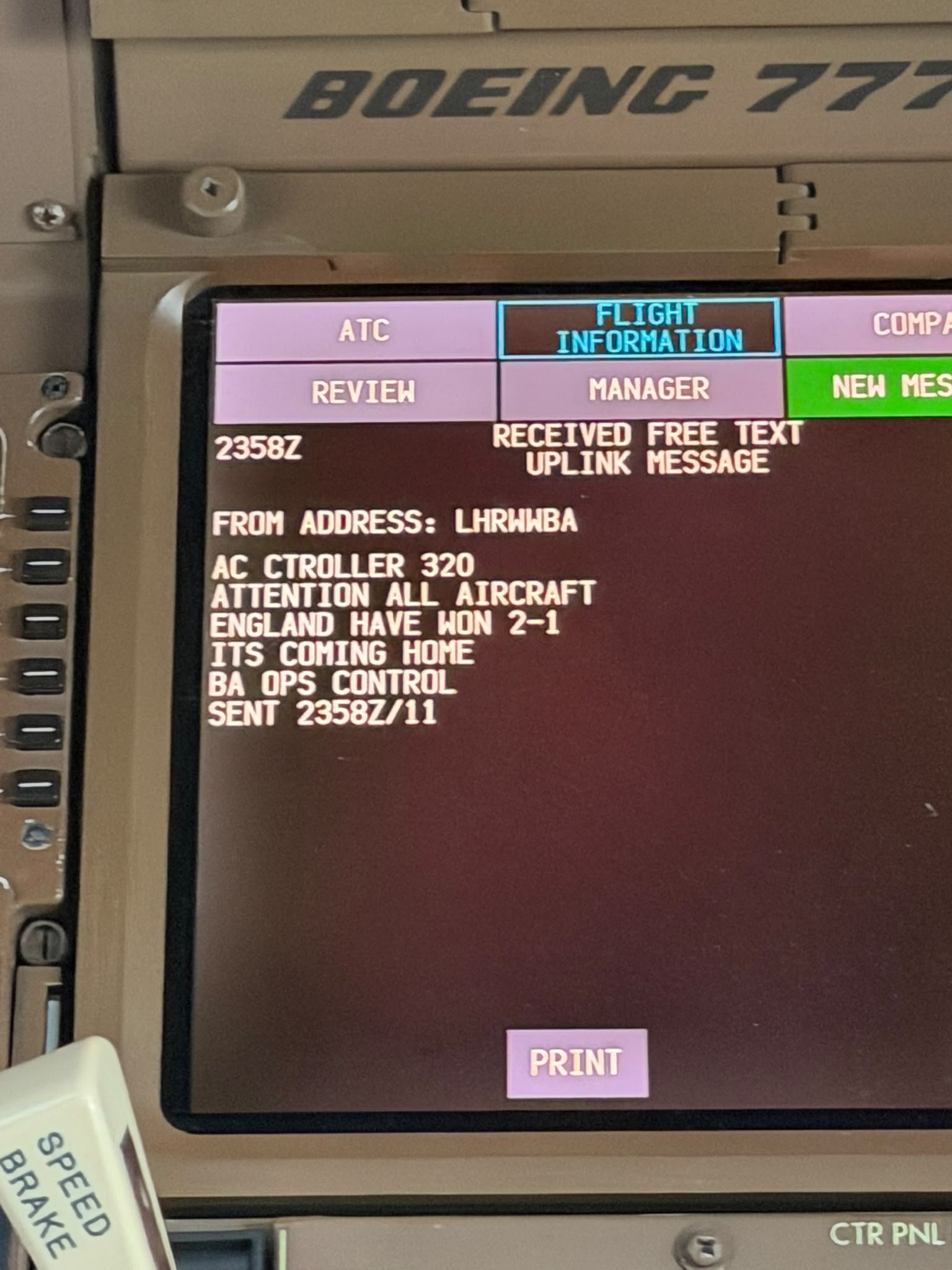 The ACARS message in question