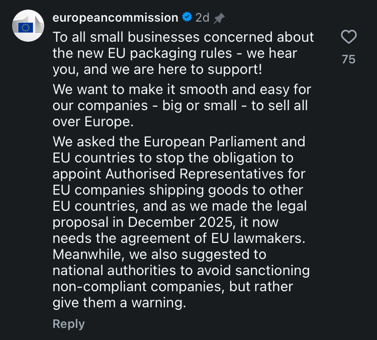 EU Commission reply on Instagram