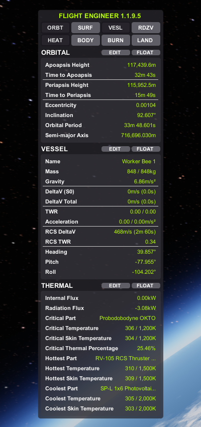 Worker Bee 1 orbit specs