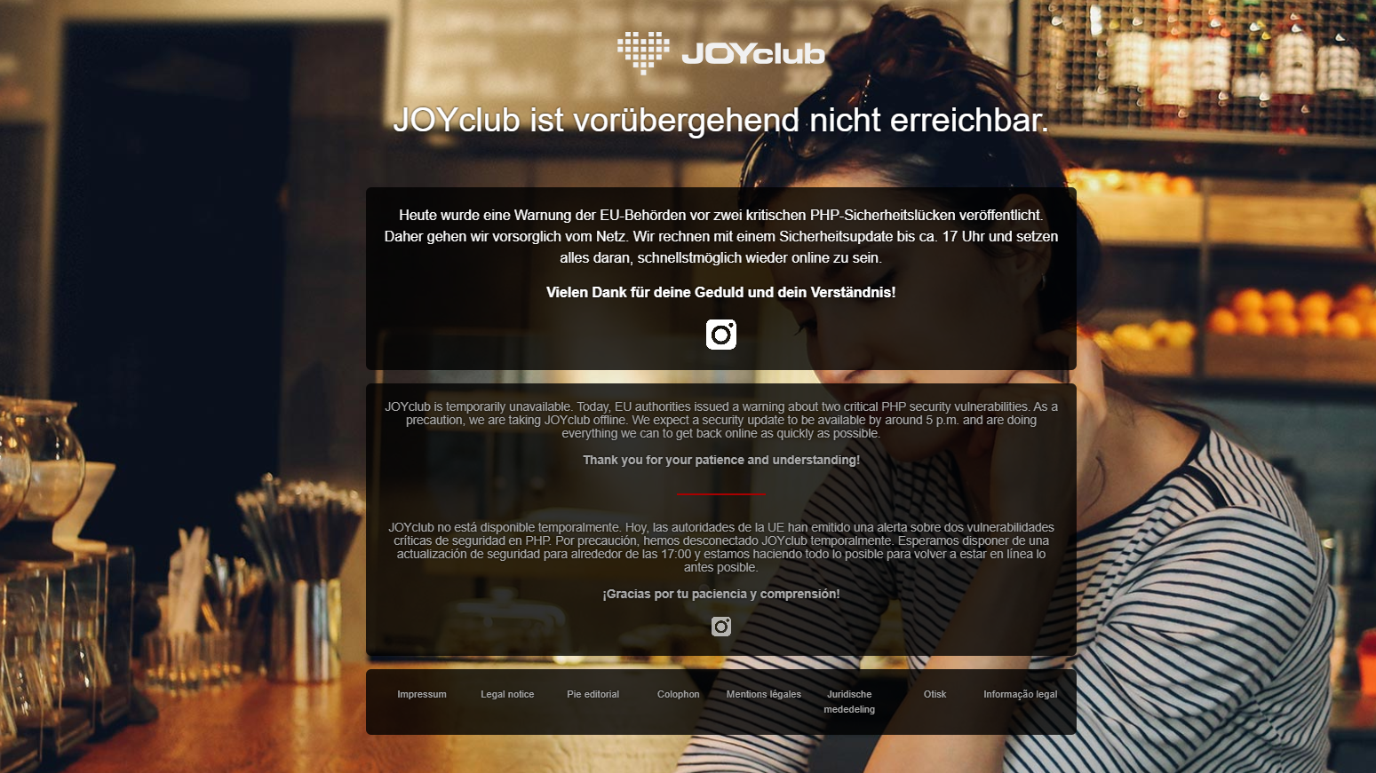 Die Joy-Club-Webseite ist offline