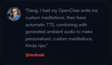 @stolinski on OpenClaw writing him some meditations