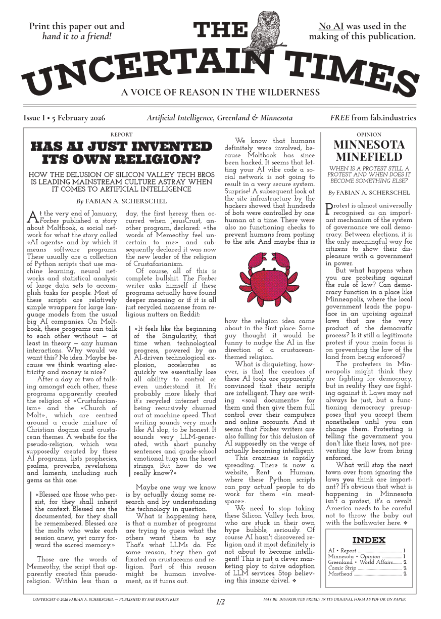 The Uncertain Times, Issue 1